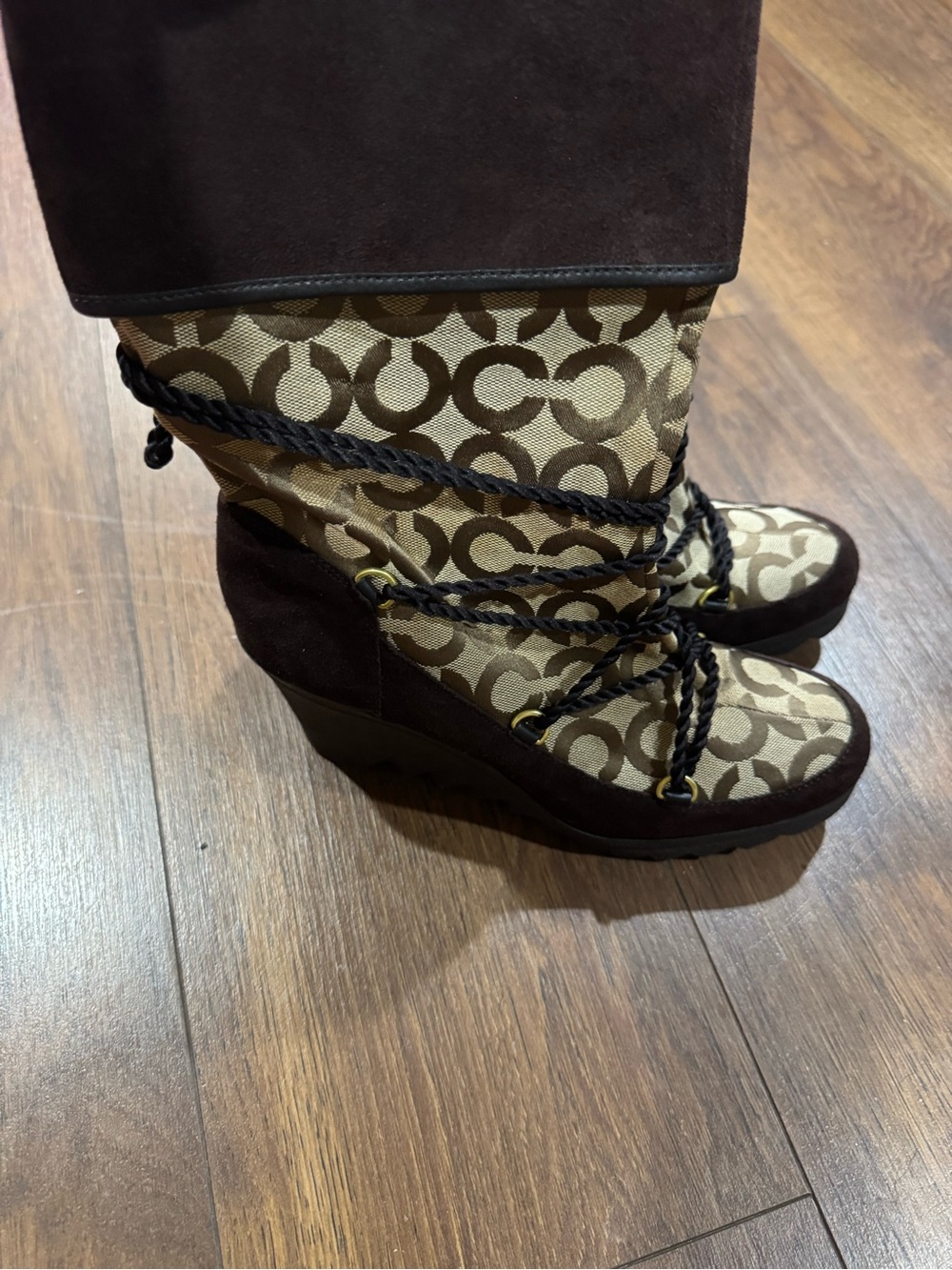Coach Brown Signature Monogram Platform Lace-Up Boots - Picture 2 of 4